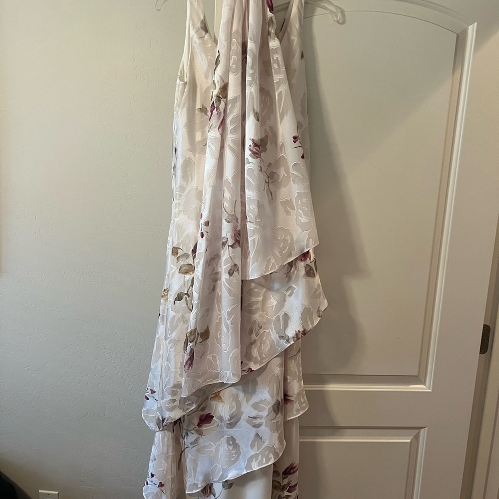 Maxi Halter Floral Ruffle Dress in Ivory and Blush